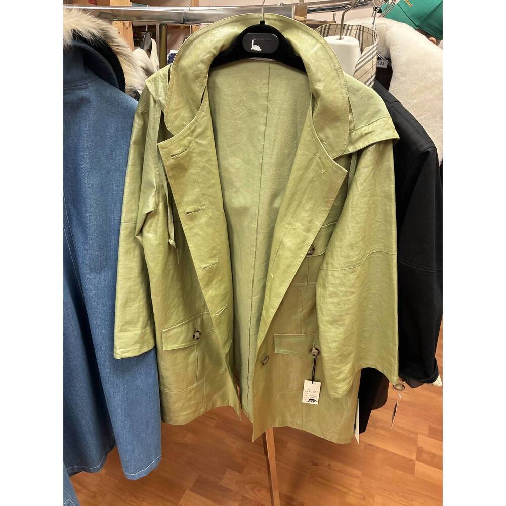 NEW 2HER2HIM women's rubber coated cotton raincoat in green